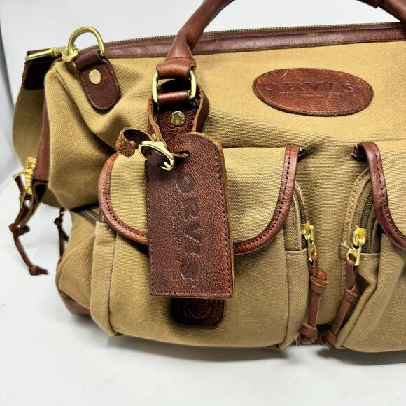 Orvis Canvas & Leather Zip Travel Duffle Bag Large Green - Picture 4 of 11